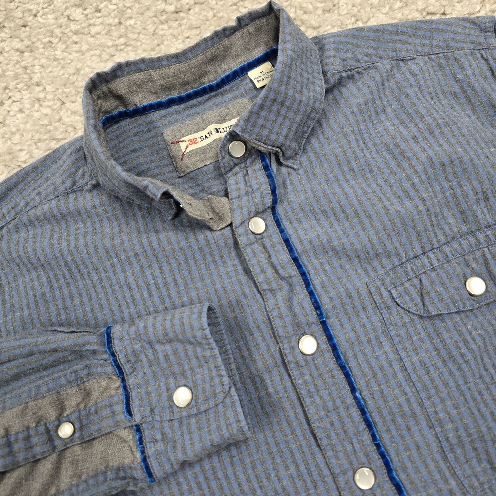32 Bar Blues Mens Blue Striped Pearl Snap‎ Western Shirt Size Medium Casual